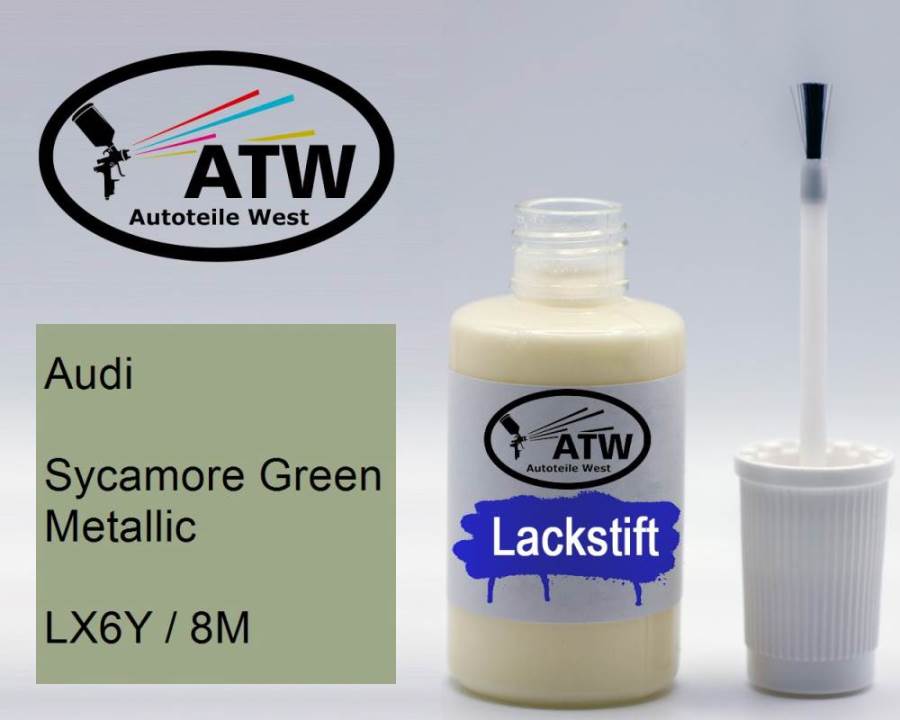 Audi, Sycamore Green Metallic, LX6Y / 8M: 20ml Lackstift, von ATW Autoteile West.